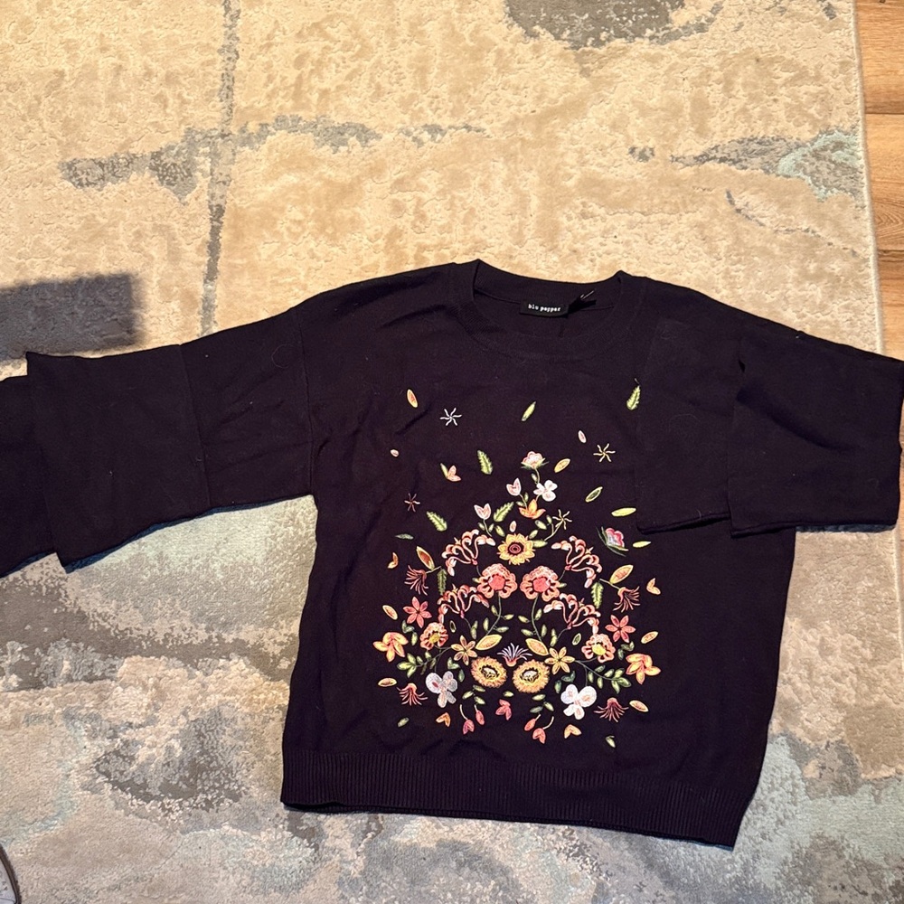Black Floral Embroidered Sweater
